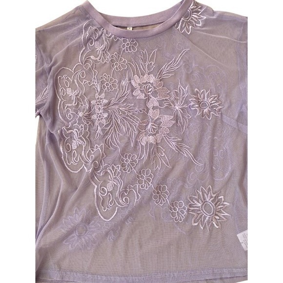 Lavender Embroidered Blouse Top Womens S Sheer Mesh Floral Purple Coquette Fairy - Picture 8 of 13